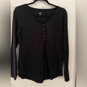 a.n.a Women's Classic Black V Neck Long Sleeve Tee